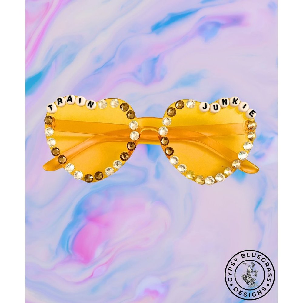 Train Junkie Festival Sunglasses, Rhinestone Sunglasses, Bling Sunglasses, Party